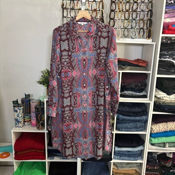 FOXCROFT scarf print shirt dress womens 10 medium  Multicolor Patterned tunic - Picture 5 of 9